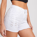 Shorts mezclilla desgarro bajo crudo