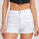 Shorts mezclilla desgarro bajo crudo