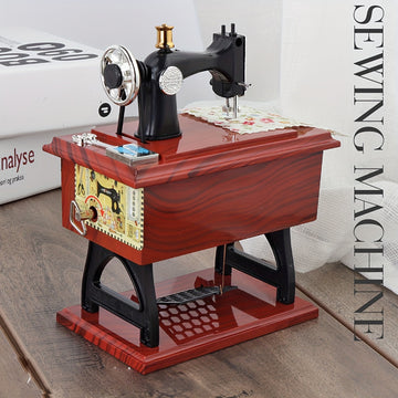 Máquina de coser de madera vintage Caja de música - Regalo artístico para entusiastas de la costura