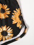 WYWH Shorts con cordon delantero con estampado de girasol