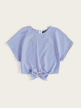 Camisa de espalda con cremallera bajo con nudo de rayas verticales