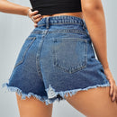 Shorts mezclilla desgarro bajo crudo