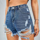 Shorts mezclilla desgarro bajo crudo