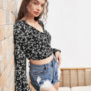 VCAY Top de manga con volante floral