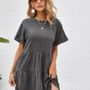 VCAY Vestido smock manga enrollada bajo con fruncido