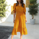 Vestido con estampado de lunares de manga farol bajo con fruncido
