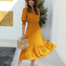 Vestido con estampado de lunares de manga farol bajo con fruncido