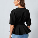 Top peplum de cintura con cordon de cuello profundo