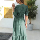 Vestido con estampado de lunares de manga farol bajo con fruncido