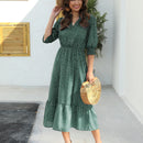 Vestido con estampado de lunares de manga farol bajo con fruncido