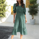 Vestido con estampado de lunares de manga farol bajo con fruncido
