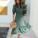 Vestido con estampado de lunares de manga farol bajo con fruncido