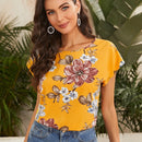 LUNE Top con estampado floral de manga murcielago