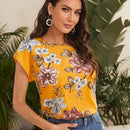 LUNE Top con estampado floral de manga murcielago