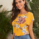 LUNE Top con estampado floral de manga murcielago