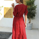 Vestido con estampado de lunares de manga farol bajo con fruncido