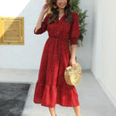 Vestido con estampado de lunares de manga farol bajo con fruncido