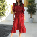 Vestido con estampado de lunares de manga farol bajo con fruncido