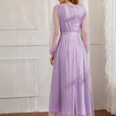 Modely Vestido maxi con cinturon de manga farol con malla