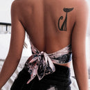 Top de cuello halter con cadena de espalda con cordon