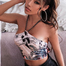 Top de cuello halter con cadena de espalda con cordon
