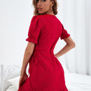 Prive Vestido cruzado con nudo lateral bajo con fruncido de manga farol
