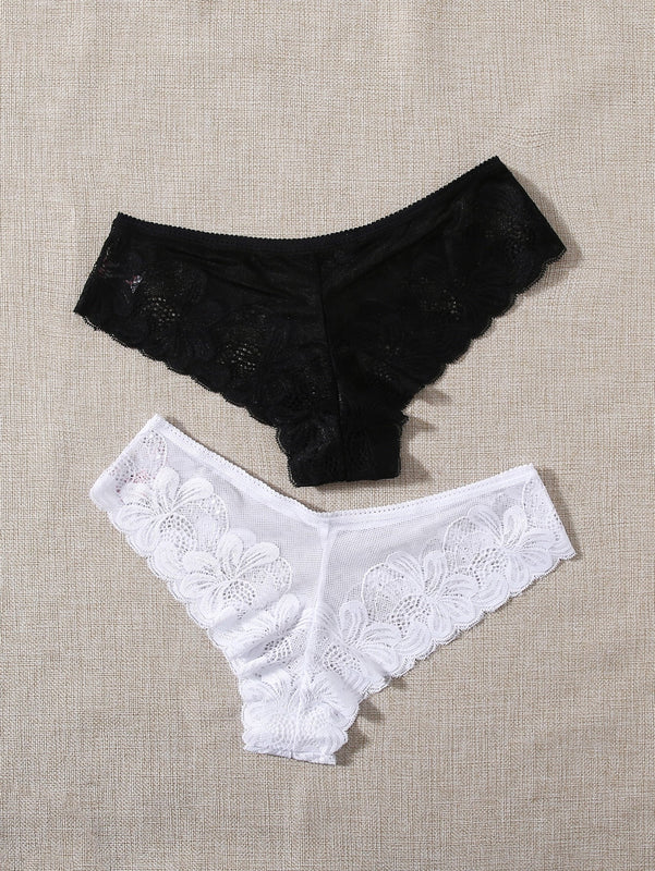 Conjunto De Ropa Interior De Encaje Floral De 2 Paquetes