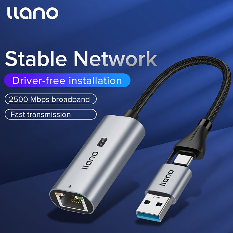 LLANO Adaptador USB 3.1 a RJ45 Gigabit Ethernet, convertidor de red de aleación de aluminio con modo de alimentación USB, compatible con computadoras portátiles para juegos y transmisión en vivo