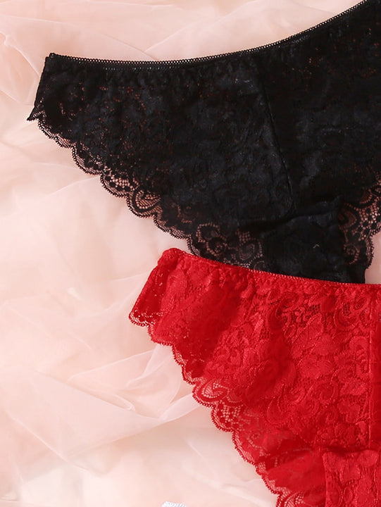 Conjunto De 3 Bragas Con Encaje Floral, Lenceria