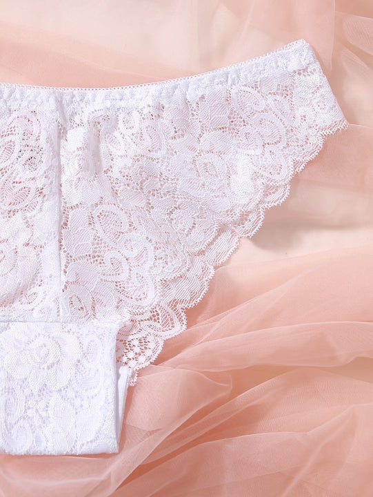 Conjunto De 3 Bragas Con Encaje Floral, Lenceria