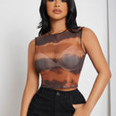 SXY Camiseta De Malla Transparente Sin Sujetador, Tenido Anudado