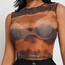 SXY Camiseta De Malla Transparente Sin Sujetador, Tenido Anudado