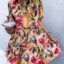 Vestido smock con estampado de manga farol bajo con fruncido