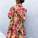 Vestido smock con estampado de manga farol bajo con fruncido