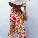 Vestido smock con estampado de manga farol bajo con fruncido