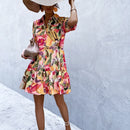 Vestido smock con estampado de manga farol bajo con fruncido