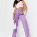 Jeans de pierna ancha bajo crudo de cintura alta
