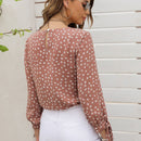 LUNE Blusa floral de espalda con abertura de ojo de puno con nudo