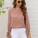 LUNE Blusa floral de espalda con abertura de ojo de puno con nudo