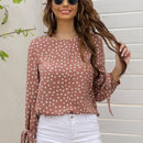 LUNE Blusa floral de espalda con abertura de ojo de puno con nudo
