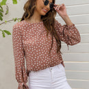 LUNE Blusa floral de espalda con abertura de ojo de puno con nudo