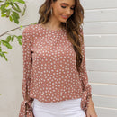 LUNE Blusa floral de espalda con abertura de ojo de puno con nudo
