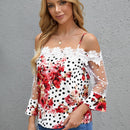 Clasi Blusa Con Estampado Floral Y Hombros Descubiertos Con Lunares Y Guipur En Contraste