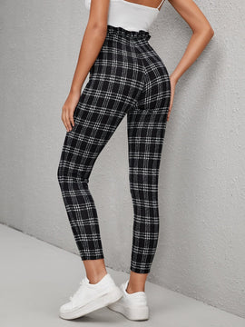 Essnce Pantalones de cuadros con nudo delantero ribete fruncido