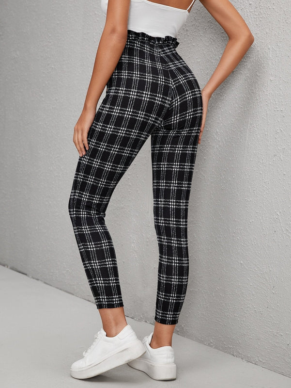 Essnce Pantalones de cuadros con nudo delantero ribete fruncido