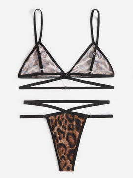 Set de lenceria de leopardo con abertura
