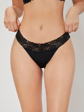 Lenceria En Tanga De Encaje De Contraste