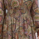 Rusttydustty Vestido con estampado de cintura fruncido de cuello con cordon de manga farol bajo con fruncido
