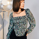 Top de lechera de cuello cuadrado floral de manga farol