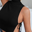 Top de punto de cuello alto con nudo lateral